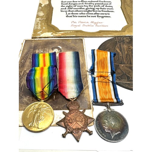 12 - Irish ww1 death plaque & trio medals to Patrick Higgins 9th Bn Royal Dublin Fusiliers