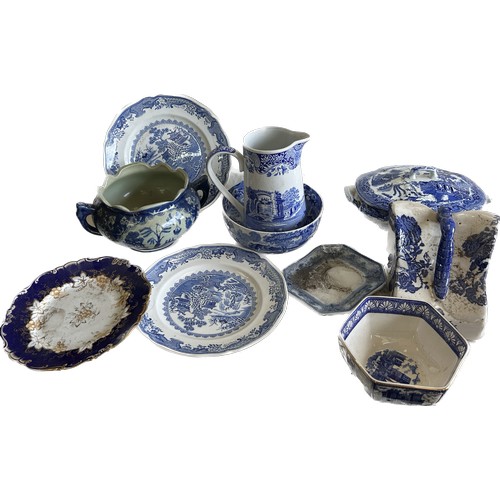 222 - Selection of antique and later blue and white pottery to include vase, jug, plates etc