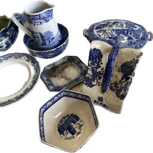 222 - Selection of antique and later blue and white pottery to include vase, jug, plates etc