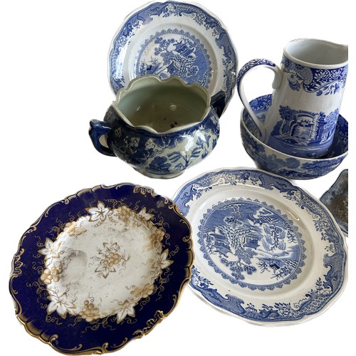 222 - Selection of antique and later blue and white pottery to include vase, jug, plates etc