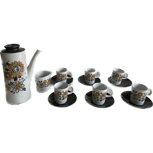 145 - Retro tea set to include 6 cups, saucers, teapot and milk jug