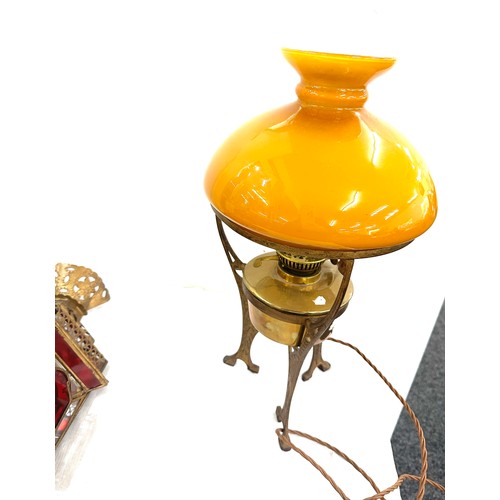 253 - Vintage converted oil lamp with brass base and a wall hanging light