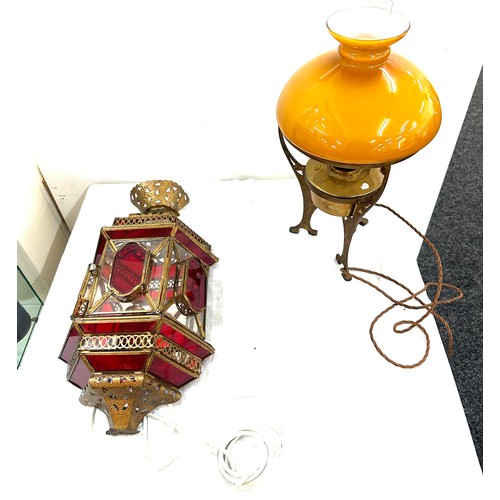 253 - Vintage converted oil lamp with brass base and a wall hanging light