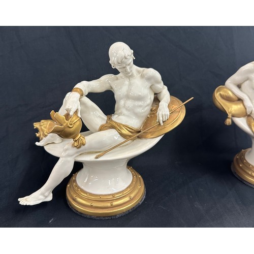 412 - Pair of signed Guseppe Cappe Gelle capodimonte figures measures approximately 8 inches tall, damaged... 