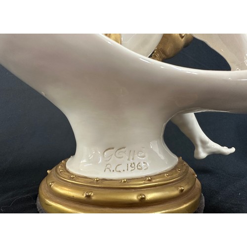 412 - Pair of signed Guseppe Cappe Gelle capodimonte figures measures approximately 8 inches tall, damaged... 