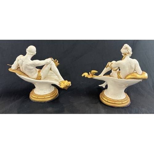 412 - Pair of signed Guseppe Cappe Gelle capodimonte figures measures approximately 8 inches tall, damaged... 