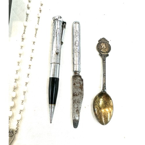 444 - Selection of collectable items includes ronson pen lighter, Bottle opener, silver spoon etc