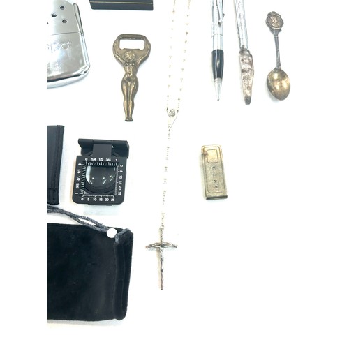 444 - Selection of collectable items includes ronson pen lighter, Bottle opener, silver spoon etc