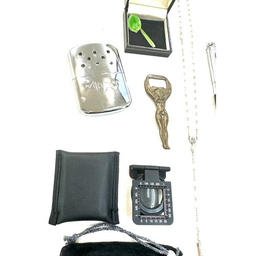 444 - Selection of collectable items includes ronson pen lighter, Bottle opener, silver spoon etc