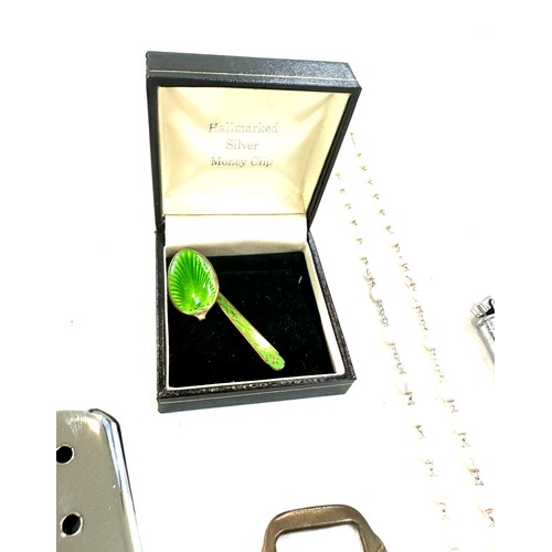 444 - Selection of collectable items includes ronson pen lighter, Bottle opener, silver spoon etc