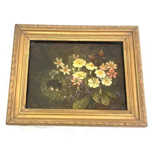 78 - Signed framed oil on canvas painting depicting flowers frame measures approximately 12 inches wide b... 