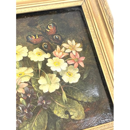 78 - Signed framed oil on canvas painting depicting flowers frame measures approximately 12 inches wide b... 