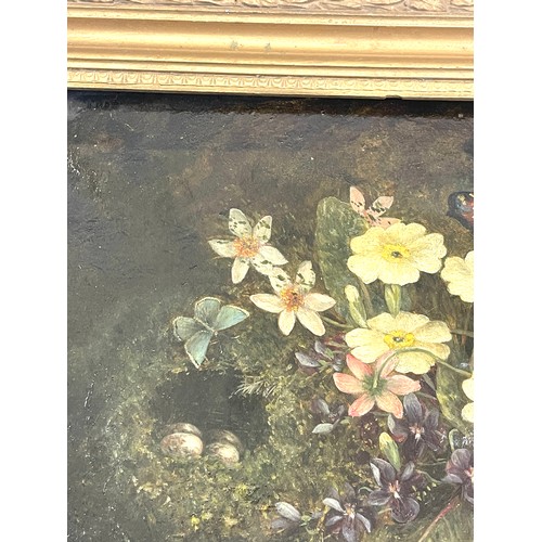 78 - Signed framed oil on canvas painting depicting flowers frame measures approximately 12 inches wide b... 