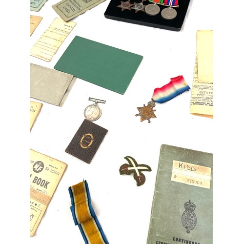 460 - WWI and WWII medal group to DVR J.R KIDD, 26384 Complete with paper work, ration book etc