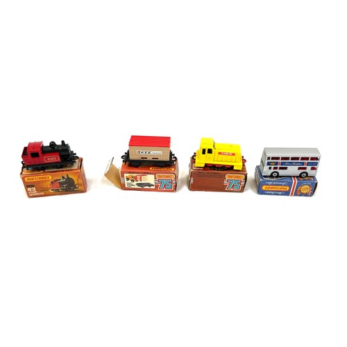 616 - Selection of boxed match box includes Matchbox flat car 25, Diesel shunter 24, Steam locomotive 43 a... 