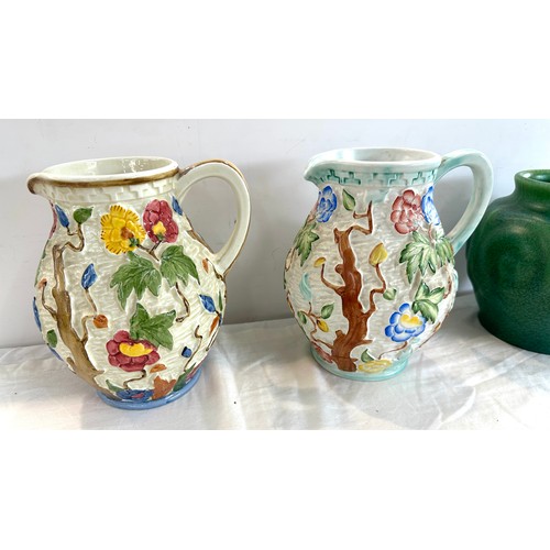 11 - Two antique M.J Wood Burslem England hand painted Indian Tree jugs and one other vase stamped Royal-... 