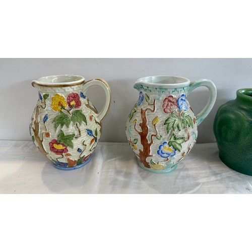 11 - Two antique M.J Wood Burslem England hand painted Indian Tree jugs and one other vase stamped Royal-... 