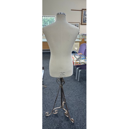 176 - Vintage Tailors N.Y. TY. 5050 mannequin on wrought iron stand overall height approx 5 ft