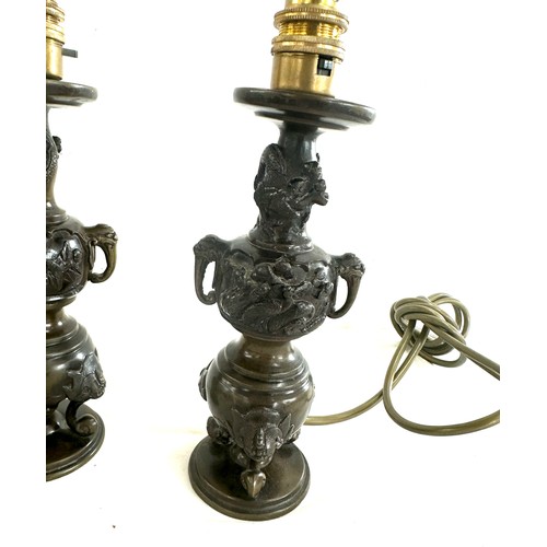 304 - Pair of bronze Chinese lamps overall height approx 13 inches tall