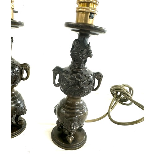 304 - Pair of bronze Chinese lamps overall height approx 13 inches tall