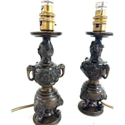 304 - Pair of bronze Chinese lamps overall height approx 13 inches tall