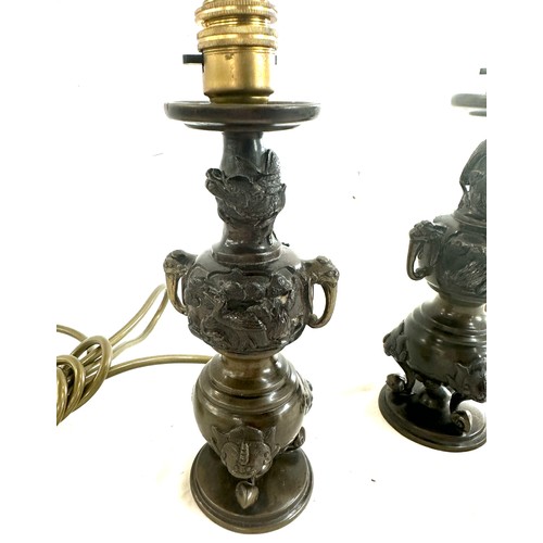 304 - Pair of bronze Chinese lamps overall height approx 13 inches tall