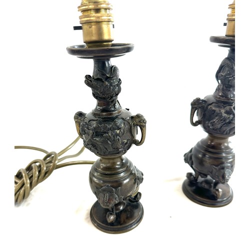 304 - Pair of bronze Chinese lamps overall height approx 13 inches tall