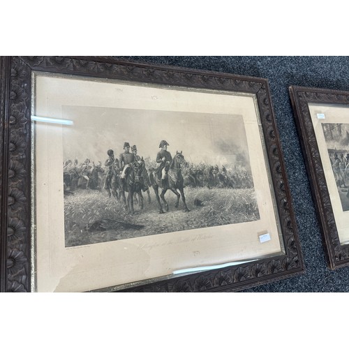 301 - Two prints in carved frames depicting ' Nelson at The Battle of Trafalgar' and ' Wellington at the B... 