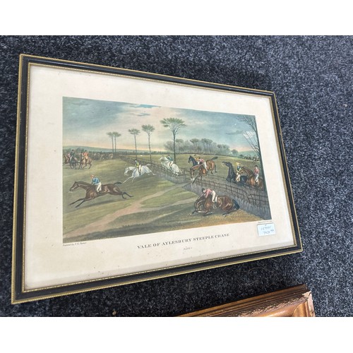 9 - Three framed hunting scene prints to include ' Wale of Aylesbury steeple chase', plate 2 and 3 and '... 