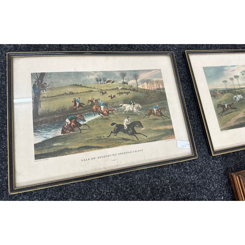 9 - Three framed hunting scene prints to include ' Wale of Aylesbury steeple chase', plate 2 and 3 and '... 