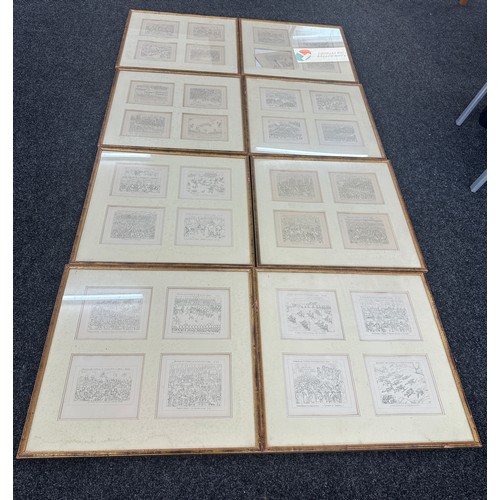 321 - Set of 8 framed humour prints ' Manors and Customs of Yu Englyshe in 1849' several editions- frames ... 