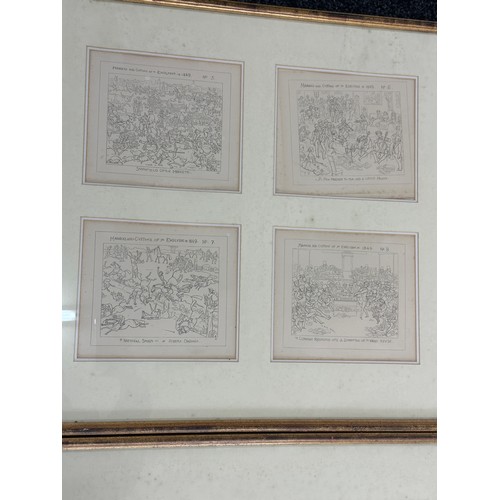 321 - Set of 8 framed humour prints ' Manors and Customs of Yu Englyshe in 1849' several editions- frames ... 