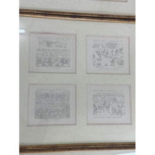 321 - Set of 8 framed humour prints ' Manors and Customs of Yu Englyshe in 1849' several editions- frames ... 