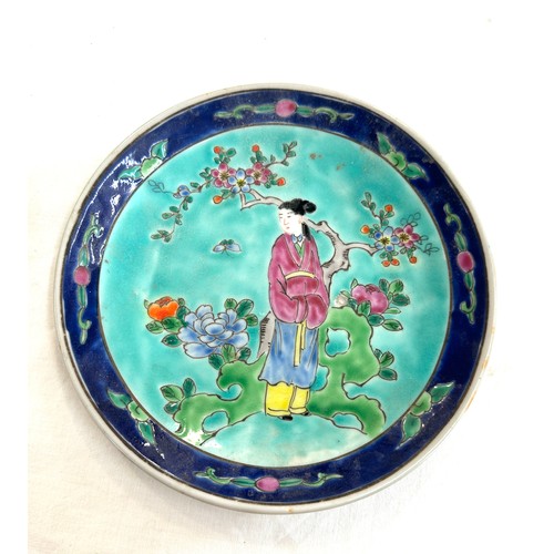 434 - Hand painted oriental plate with marks to base approx diameter 7 inches