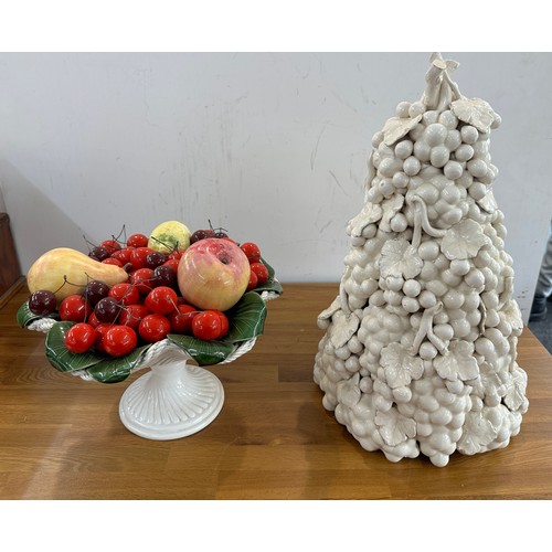 294 - Two large porcelain table centre pieces of fruit- tallest measures approx 18 inches tall