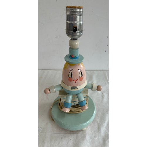 4 - Vintage novelty Humpty Dumpty Wooden Nursery Lamp No Shade measures approx 13 inches tall