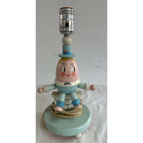 4 - Vintage novelty Humpty Dumpty Wooden Nursery Lamp No Shade measures approx 13 inches tall