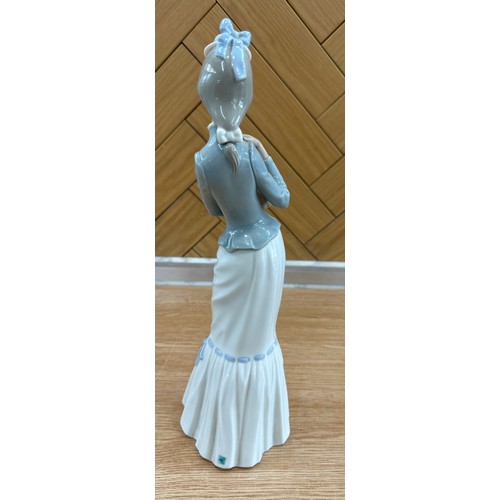 308 - Vintage Lladro Figurine: Lady With Dog & An Umbrella measures approx 14 inches tall