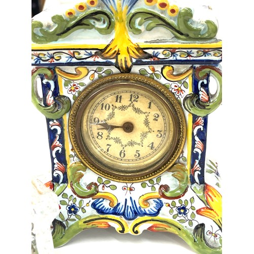 500 - Painted pottery mantle clock marks to base and a Edinburgh Crystal clock