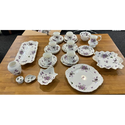 277 - Six piece part Hammersley tea service victorian violets includes cups, saucers, milk jug etc