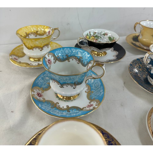 164 - Selection of single cup and saucers to include Royal Albert,  Crownford etc