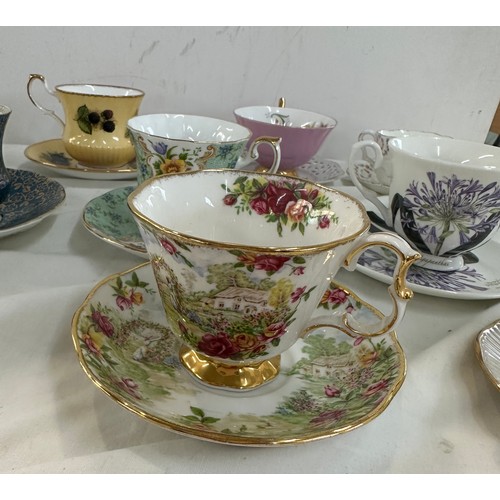 164 - Selection of single cup and saucers to include Royal Albert,  Crownford etc