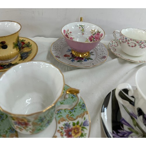 164 - Selection of single cup and saucers to include Royal Albert,  Crownford etc