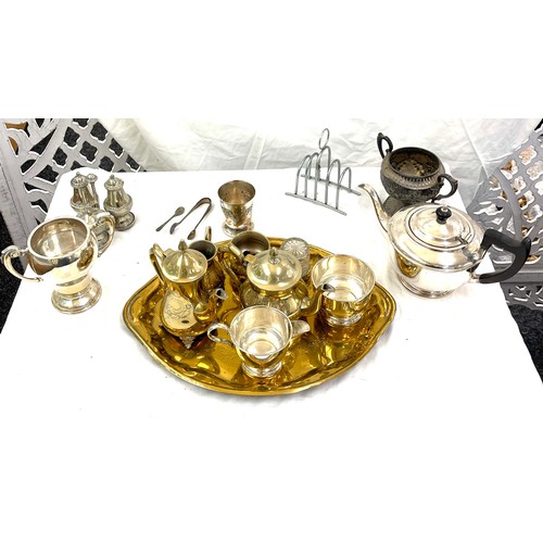 167 - Large selection of metal ware includes silver plate, part tea set etc