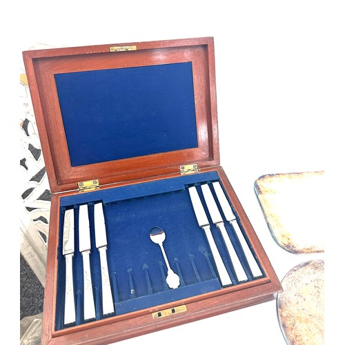 46 - Selection of metal ware includes part canteen of cutlery etc