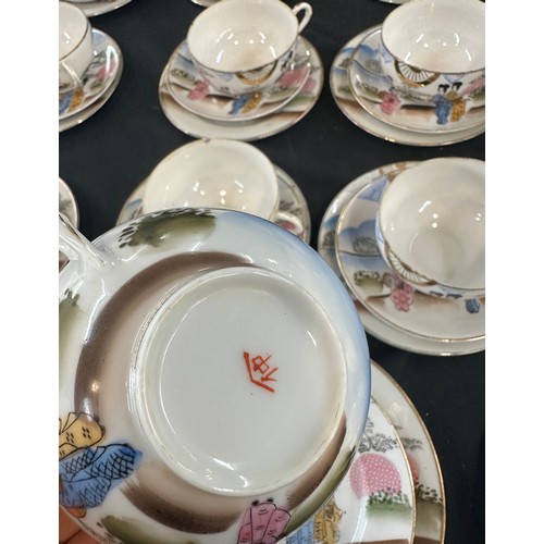 117 - Oriental hand painted tea service with marks to base to include 11 cups complete cups and saucers, t... 