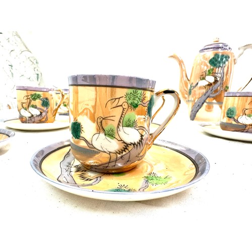 443 - Hand painted Japanese coffee set with marks to base- one missing cup