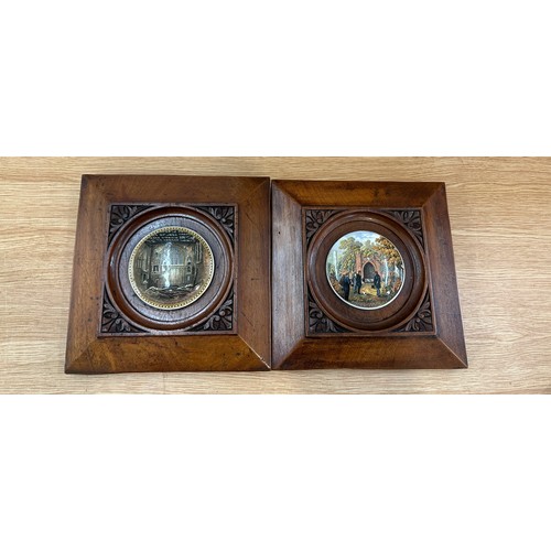 66 - Pair of wooden carved miniature picture wall plaques measures approx 10 inches square