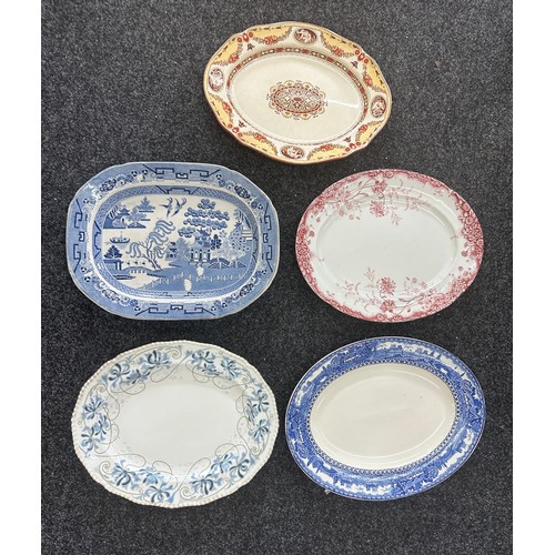 287 - Five large porcelain meat plates largest measures approx 18 inches wide