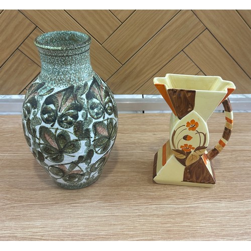 303 - Hand painted art deco jug and a Denby ware vase largest measures approx 12 inches tall